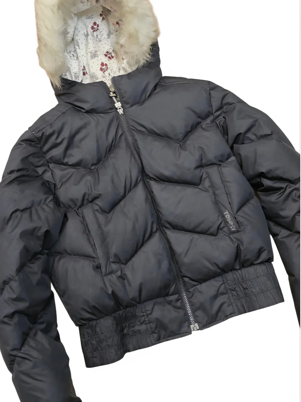 Girl's Tommy Hilfiger Black Puffer Down Jacket with Faux Fur Hood Sz L